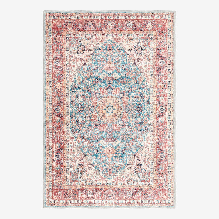 Traditional Rust And Blue Machine Washable Cotton Rug - The Rug Decor