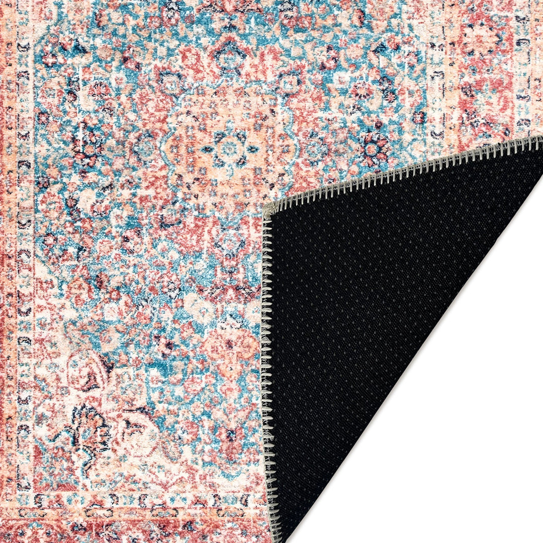 Traditional Rust And Blue Machine Washable Cotton Rug - The Rug Decor