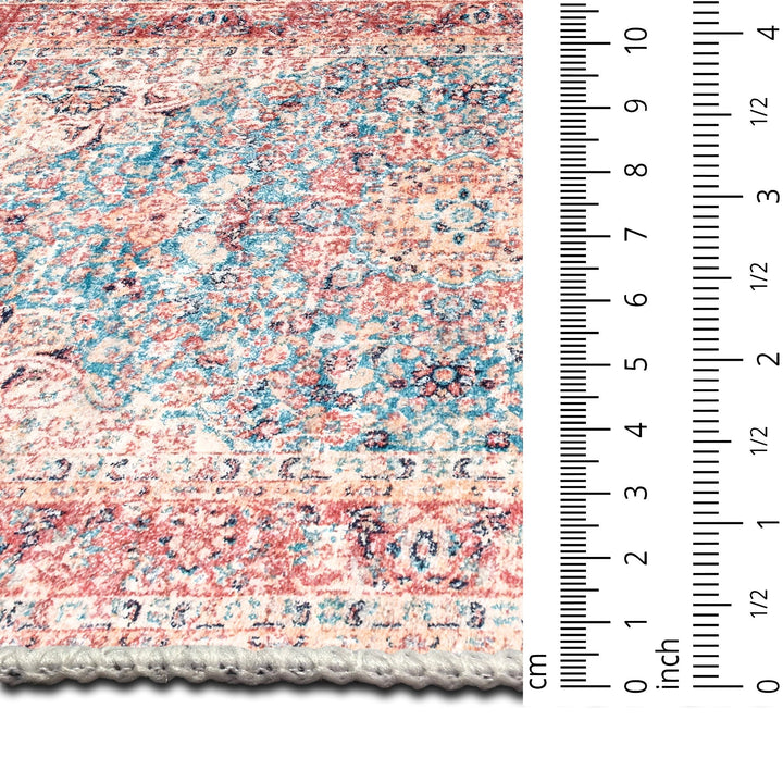 Traditional Rust And Blue Machine Washable Cotton Rug - The Rug Decor