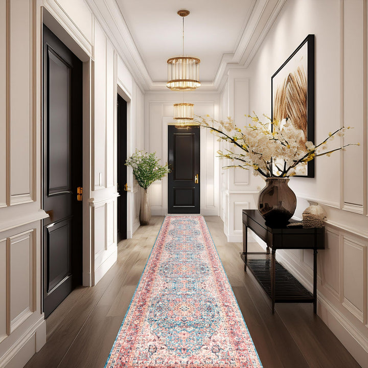 Traditional Rust And Blue Machine Washable Cotton Rug - The Rug Decor