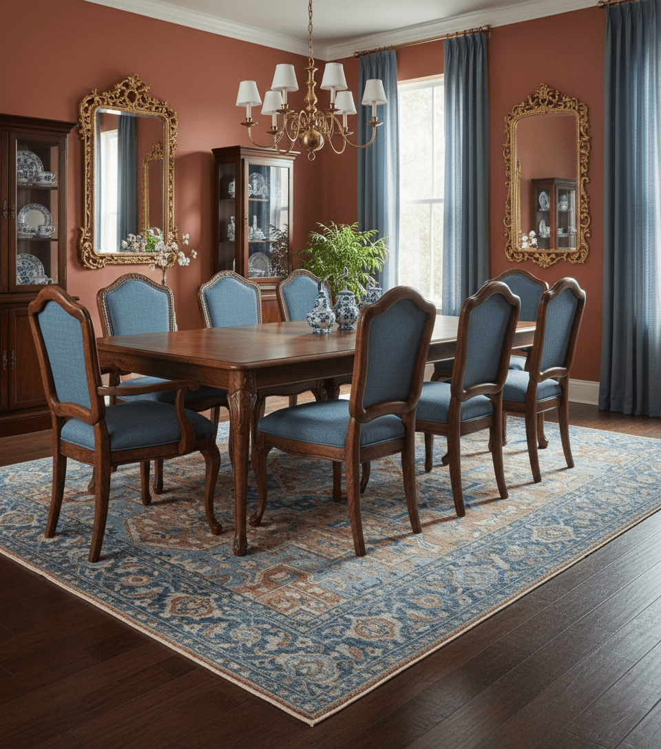 Traditional Serapi Design Rust And Blue Hand Knotted 8x10 Wool Area Rug - The Rug Decor