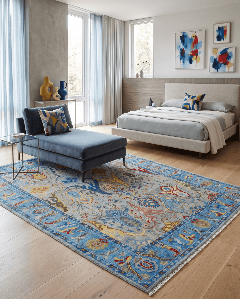 Traditional Silver and Blue Antique Style Colorful Hand knotted wool Area Rug - The Rug Decor