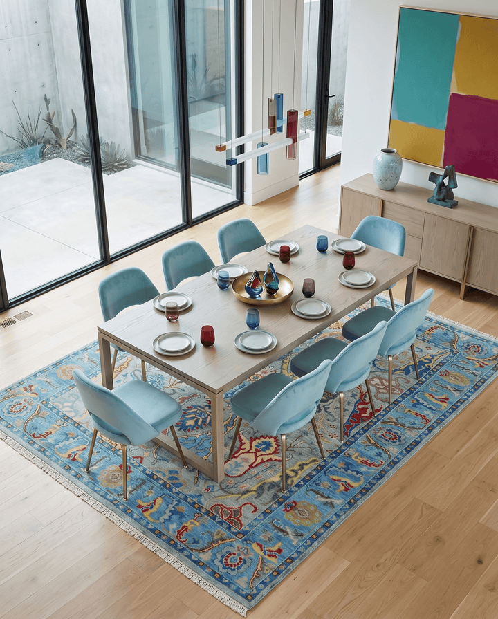 Traditional Silver and Blue Antique Style Colorful Hand knotted wool Area Rug - The Rug Decor