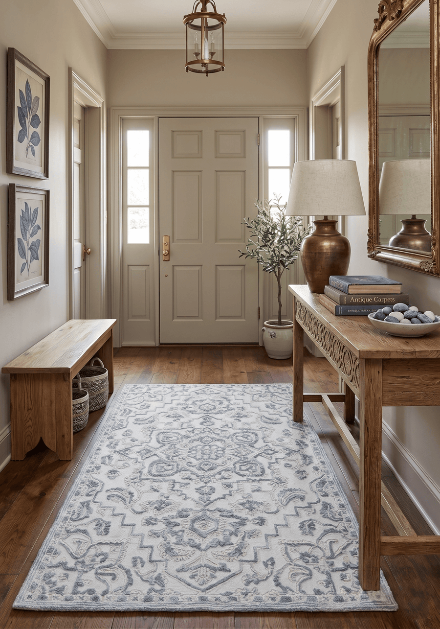Traditional Silver and Ivory Hand Tufted Wool 5x8 Textured Loop Area Rug - The Rug Decor