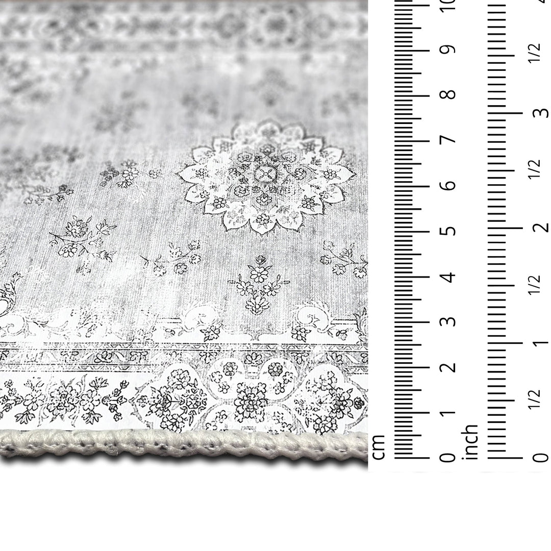 Traditional Silver And White Machine Washable Cotton Area Rug - The Rug Decor