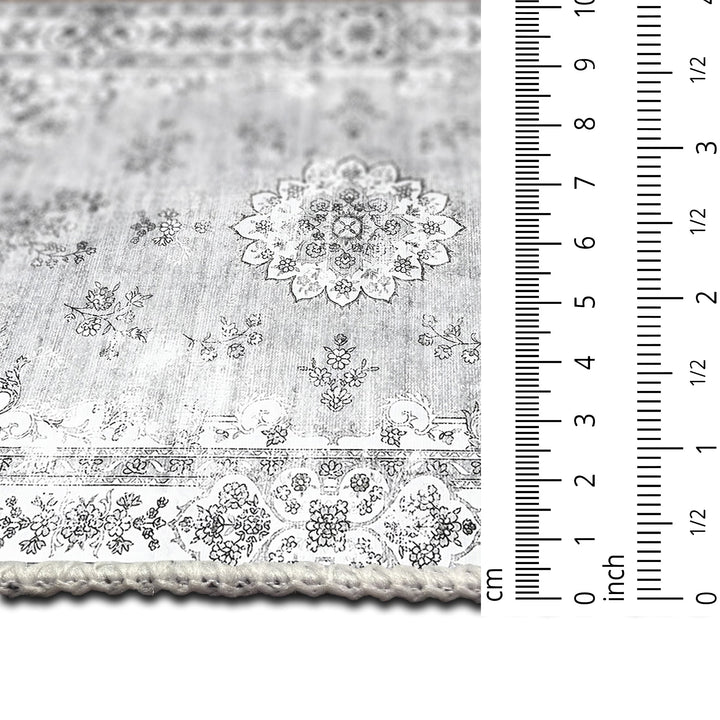 Traditional Silver And White Machine Washable Cotton Area Rug - The Rug Decor