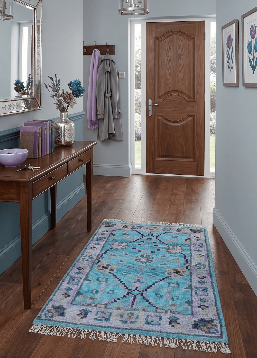 Traditional Style 2x3 Blue And Purple Hand Knotted Wool Rug - The Rug Decor