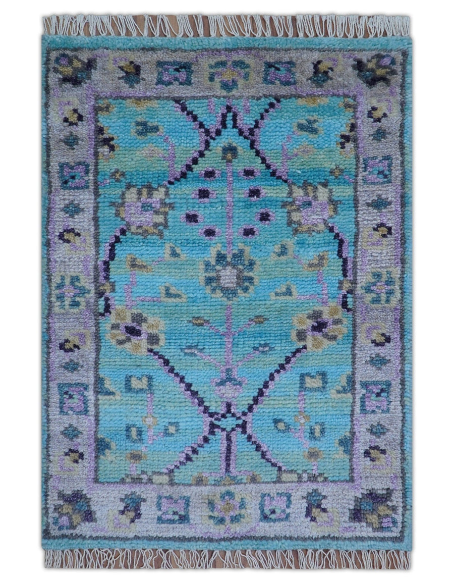 Traditional Style 2x3 Blue And Purple Hand Knotted Wool Rug - The Rug Decor