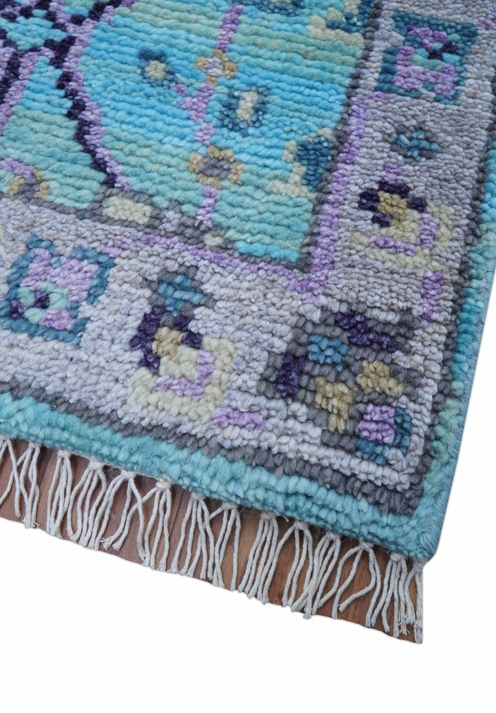 Traditional Style 2x3 Blue And Purple Hand Knotted Wool Rug - The Rug Decor