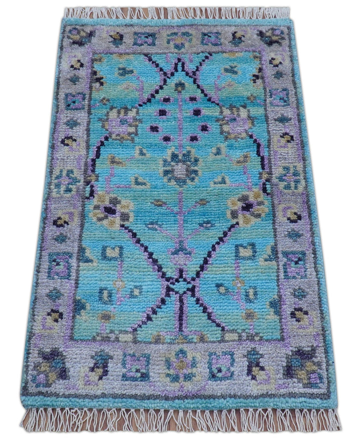 Traditional Style 2x3 Blue And Purple Hand Knotted Wool Rug - The Rug Decor