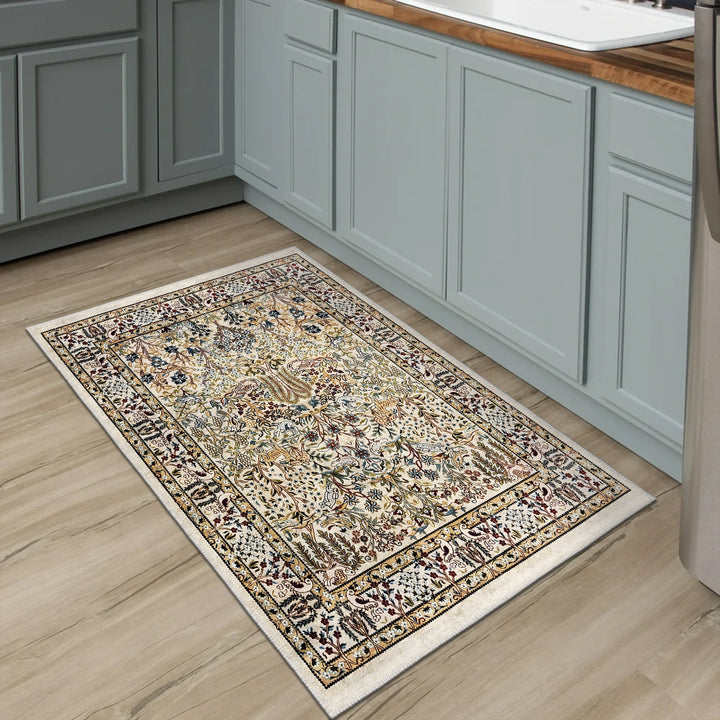 Traditional Style Beige Machine Washable Cotton Area Rug - The Rug Decor