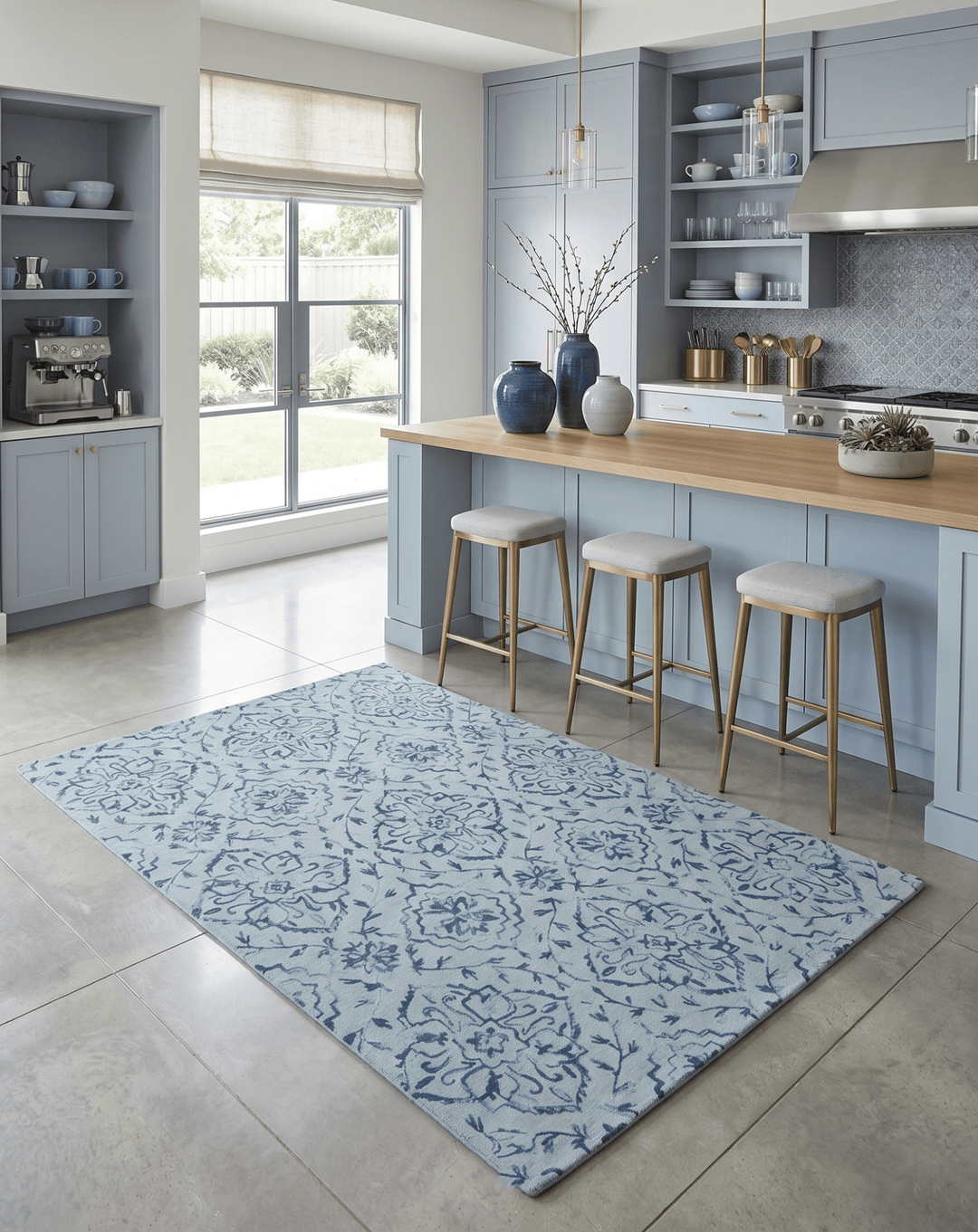 Traditional Style Blue Hand Tufted Wool Area Rug - The Rug Decor
