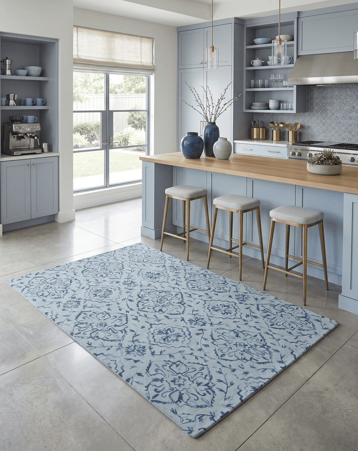 Traditional Style Blue Hand Tufted Wool Area Rug - The Rug Decor