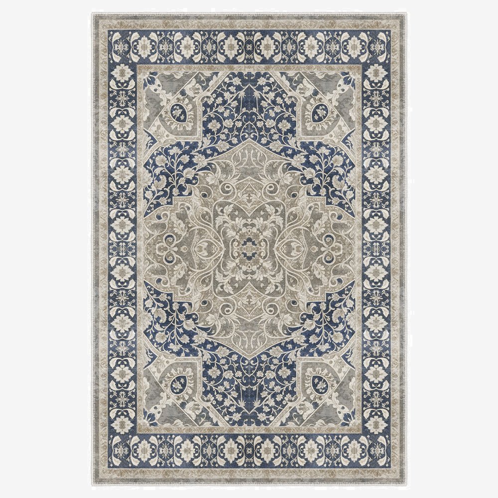 Traditional Style Blue Machine Washable Cotton Area Rug - The Rug Decor