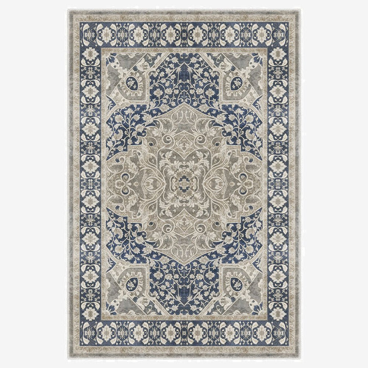 Traditional Style Blue Machine Washable Cotton Area Rug - The Rug Decor