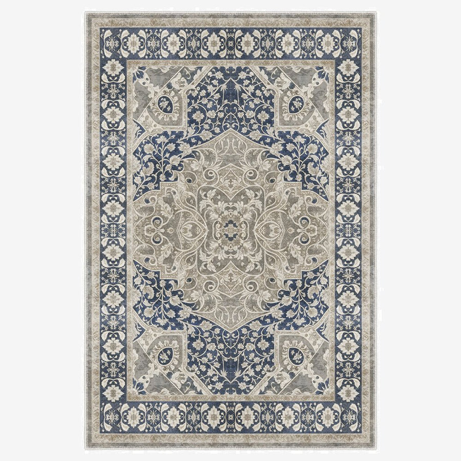 Traditional Style Blue Machine Washable Cotton Area Rug - The Rug Decor