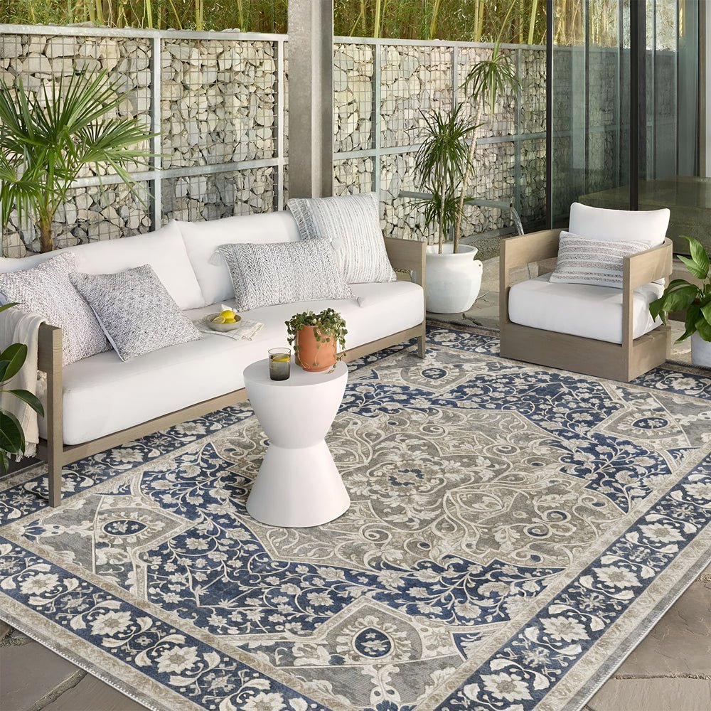 Traditional Style Blue Machine Washable Cotton Area Rug - The Rug Decor