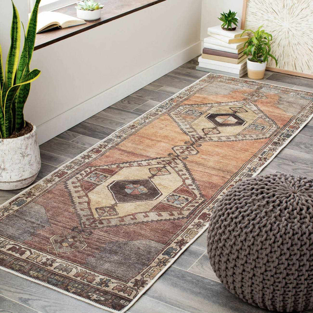 Traditional Style Brown Washable Runner Rug - The Rug Decor
