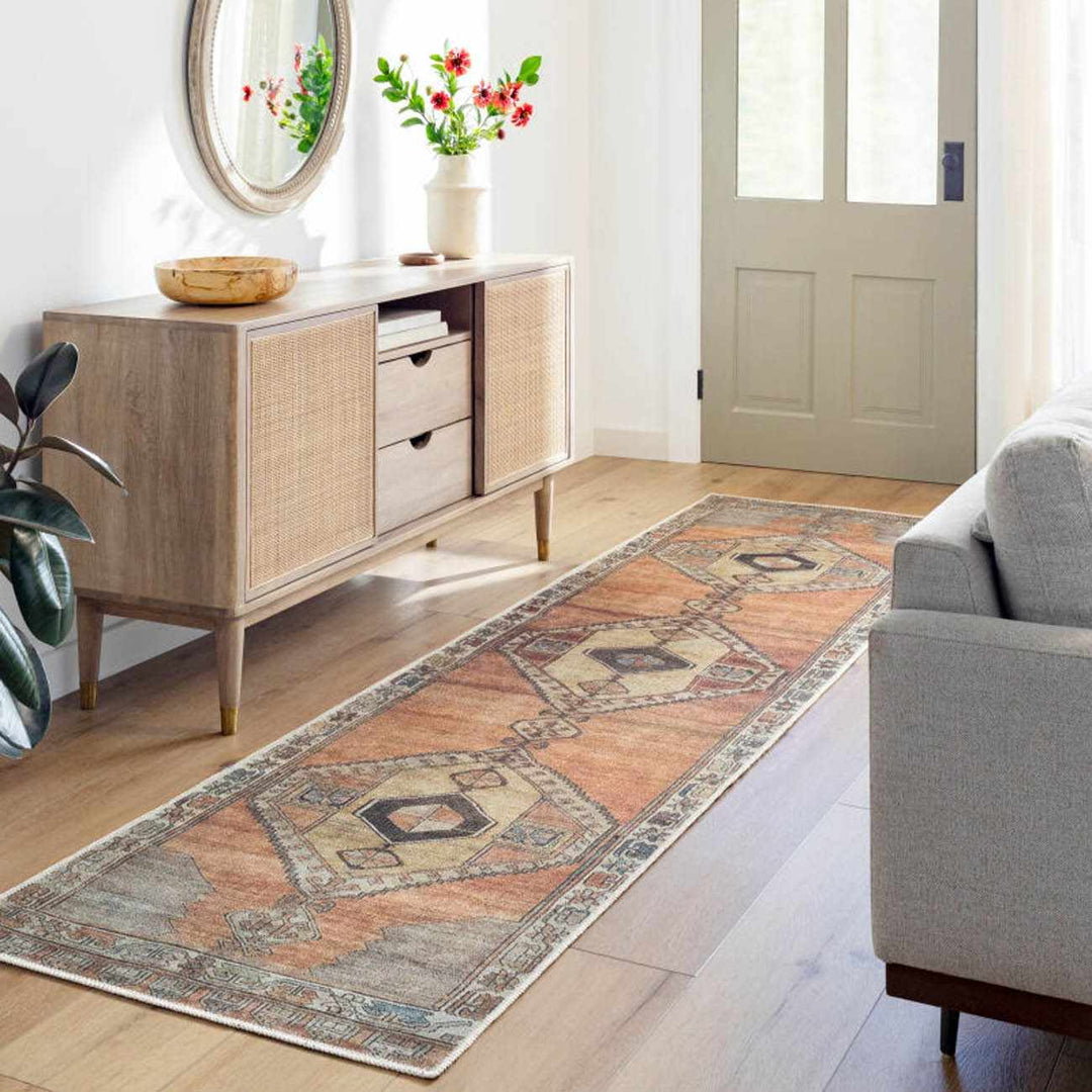 Traditional Style Brown Washable Runner Rug - The Rug Decor