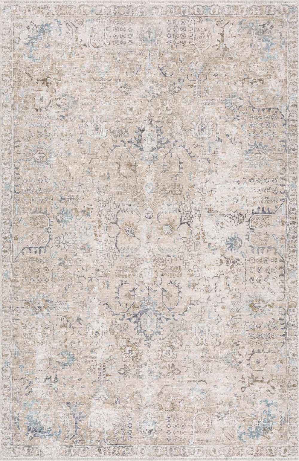 Traditional Style Cream Holi - 4600 Washable Area Rug - The Rug Decor
