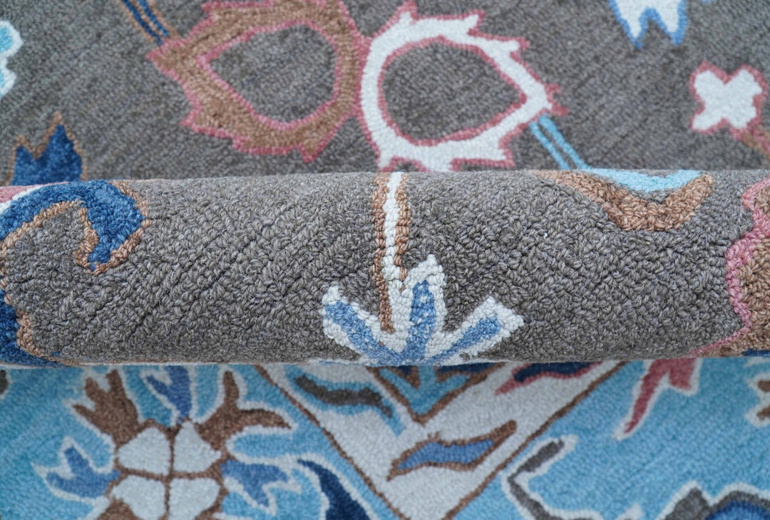 Traditional Style Gray And Blue Hand Tufted Wool Rug - The Rug Decor