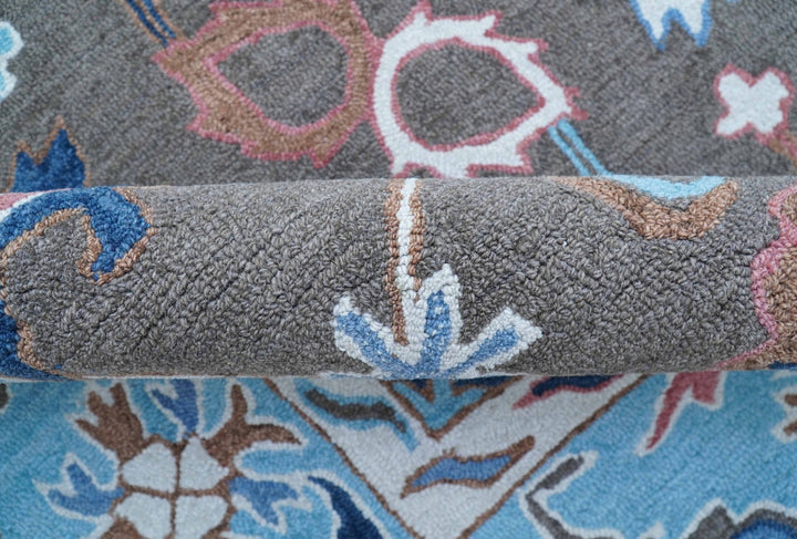 Traditional Style Gray And Blue Hand Tufted Wool Rug - The Rug Decor