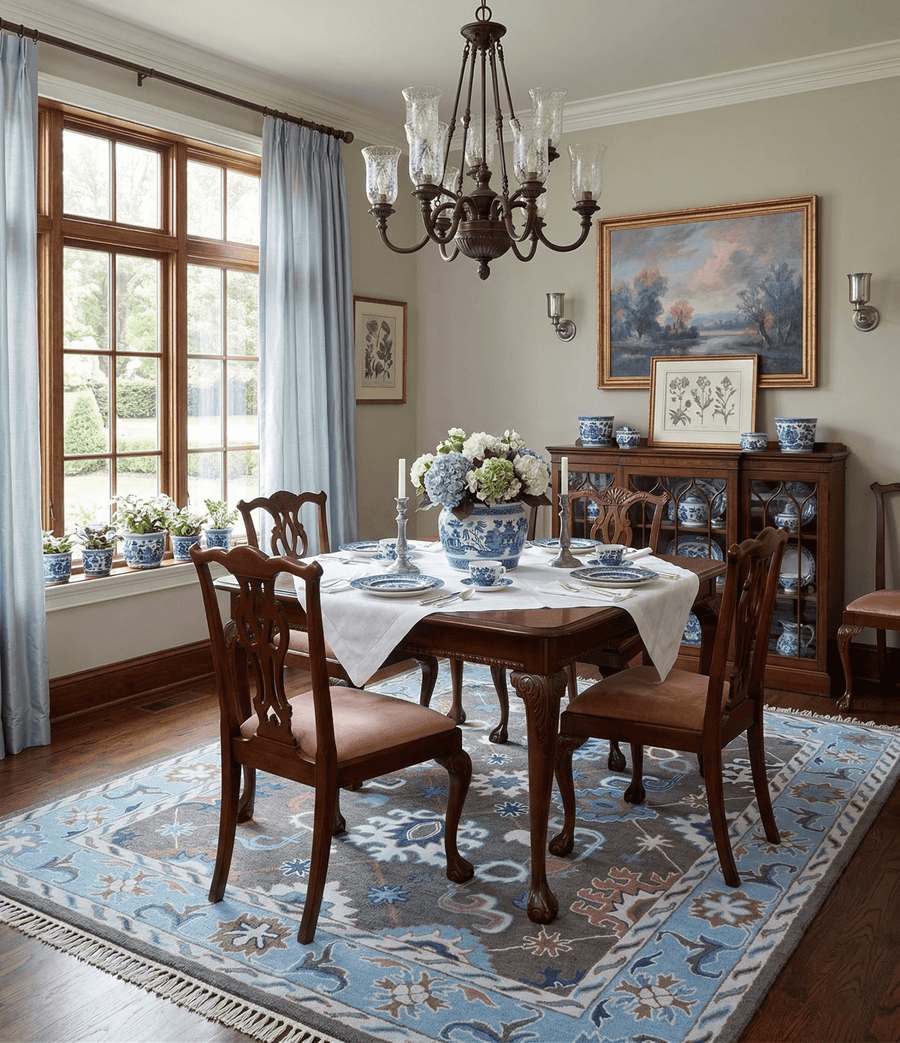 Traditional Style Gray And Blue Hand Tufted Wool Rug - The Rug Decor