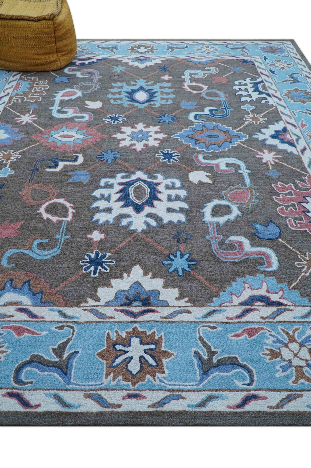 Traditional Style Gray And Blue Hand Tufted Wool Rug - The Rug Decor