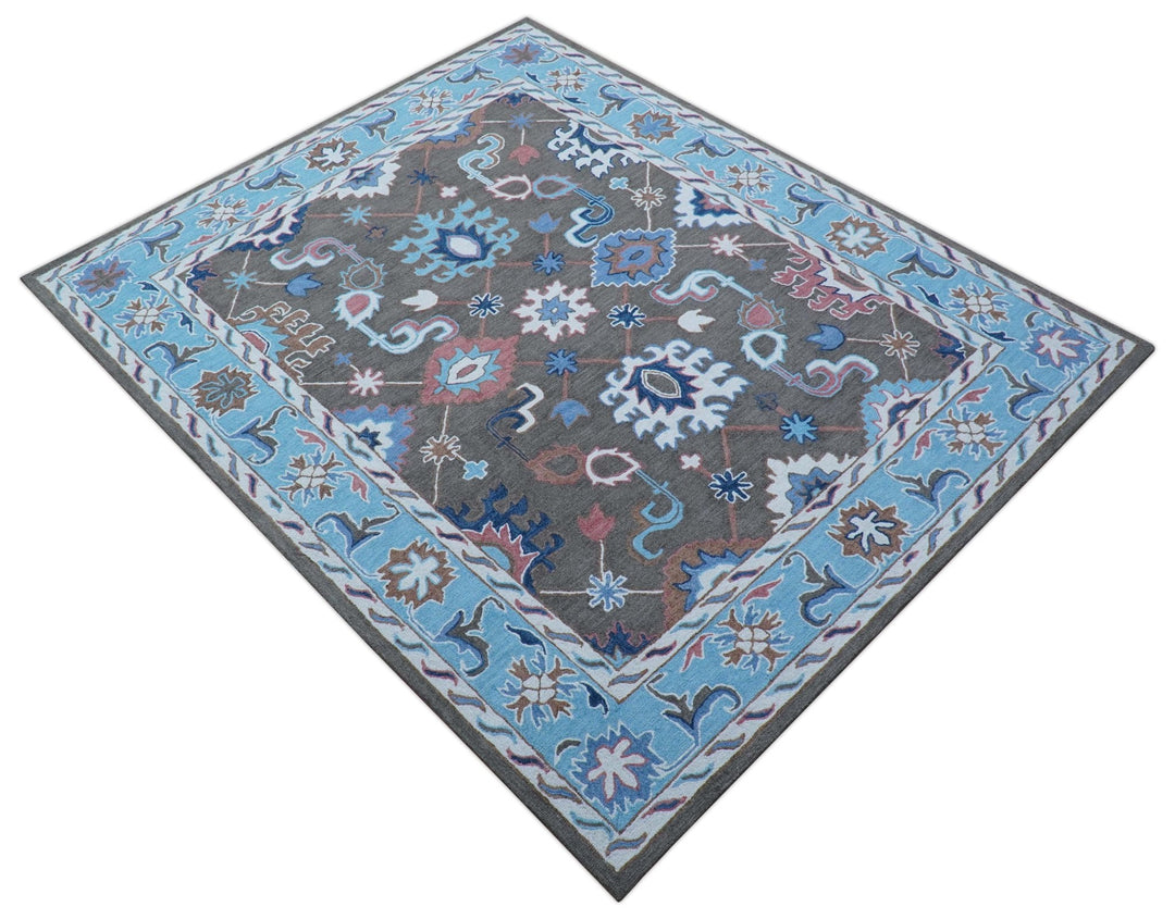 Traditional Style Gray And Blue Hand Tufted Wool Rug - The Rug Decor