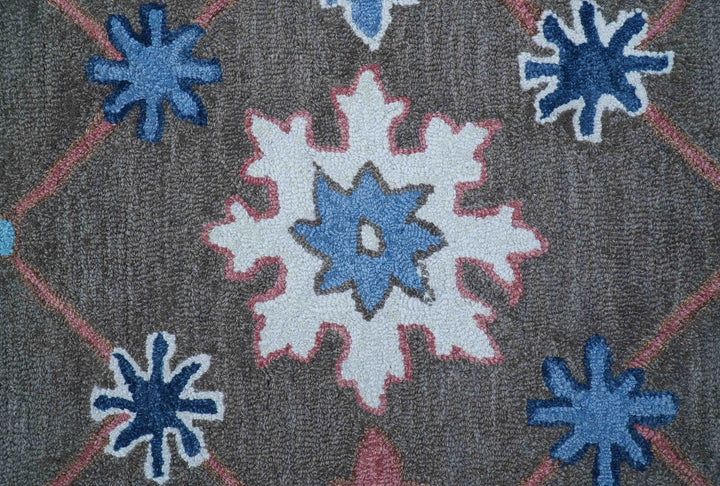Traditional Style Gray And Blue Hand Tufted Wool Rug - The Rug Decor