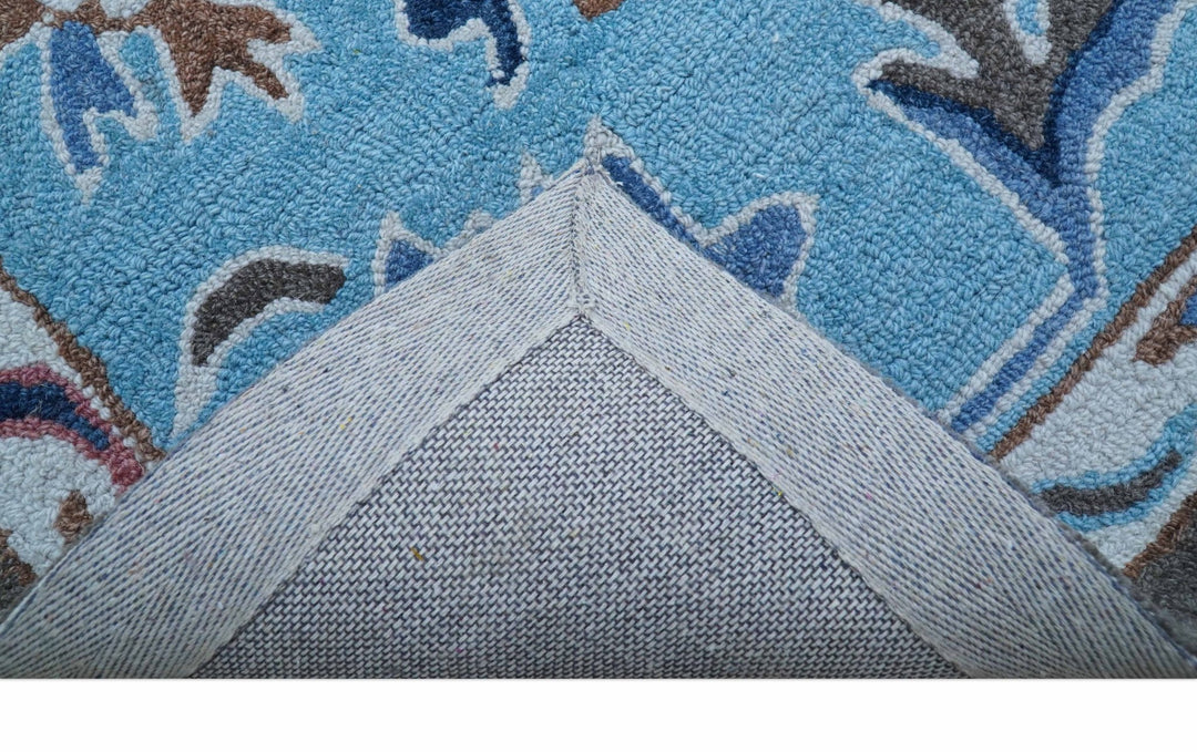 Traditional Style Gray And Blue Hand Tufted Wool Rug - The Rug Decor