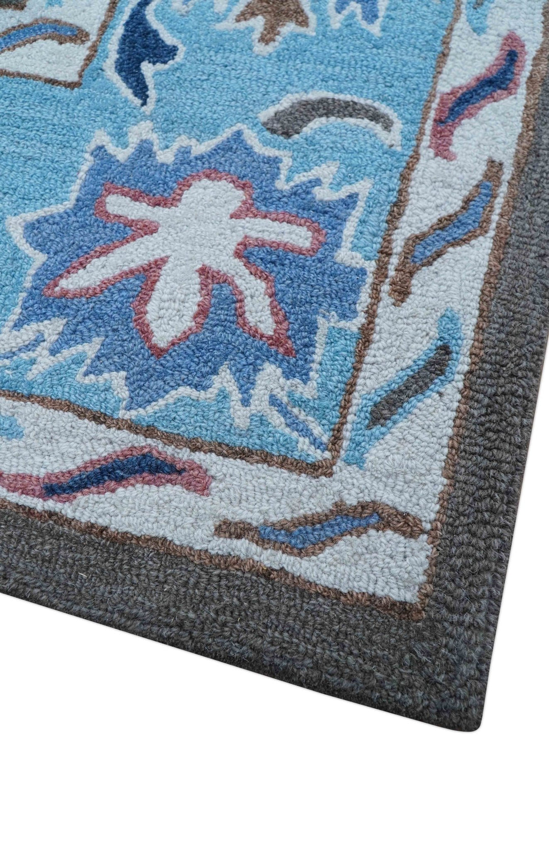 Traditional Style Gray And Blue Hand Tufted Wool Rug - The Rug Decor