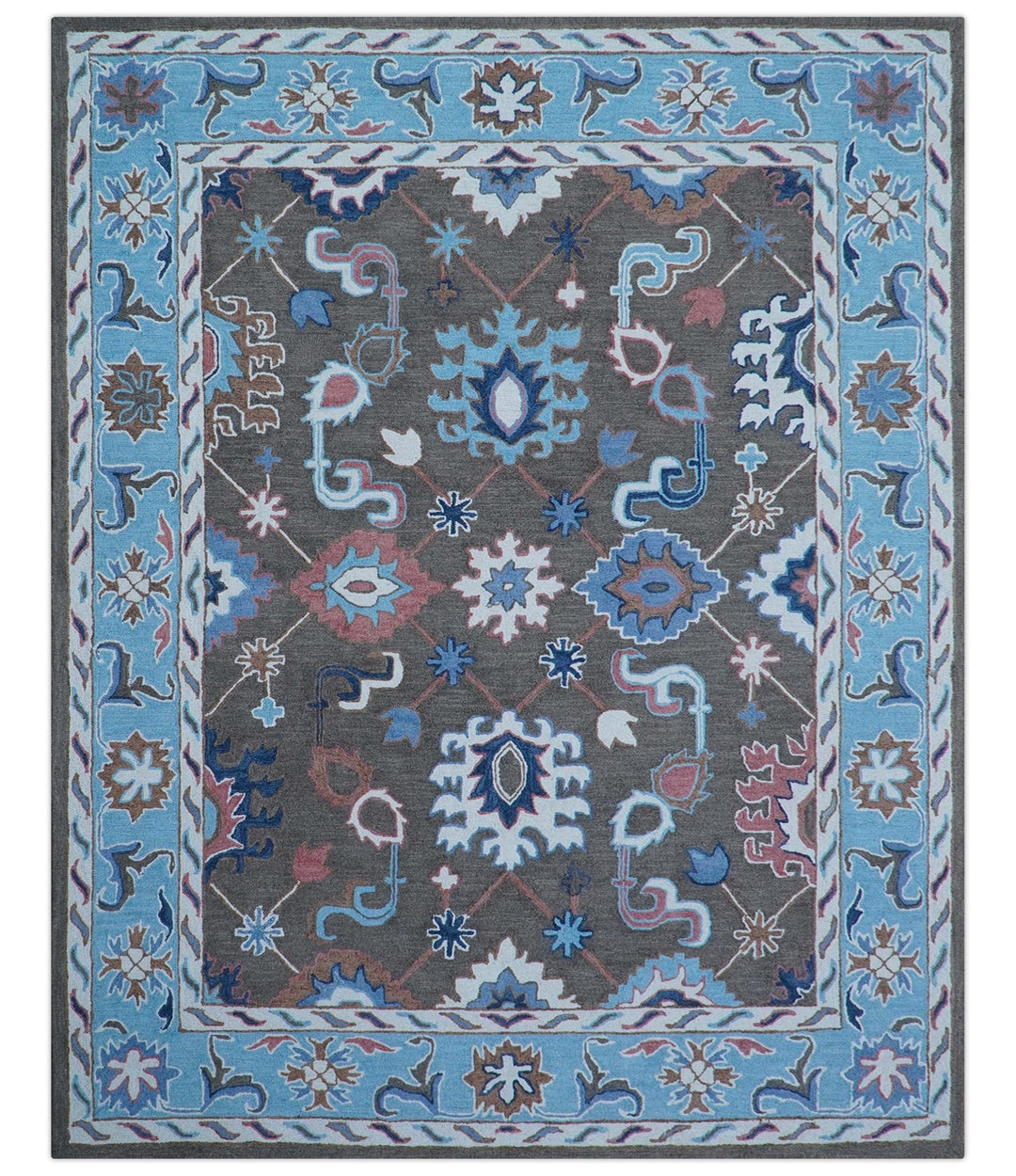 Traditional Style Gray And Blue Hand Tufted Wool Rug - The Rug Decor