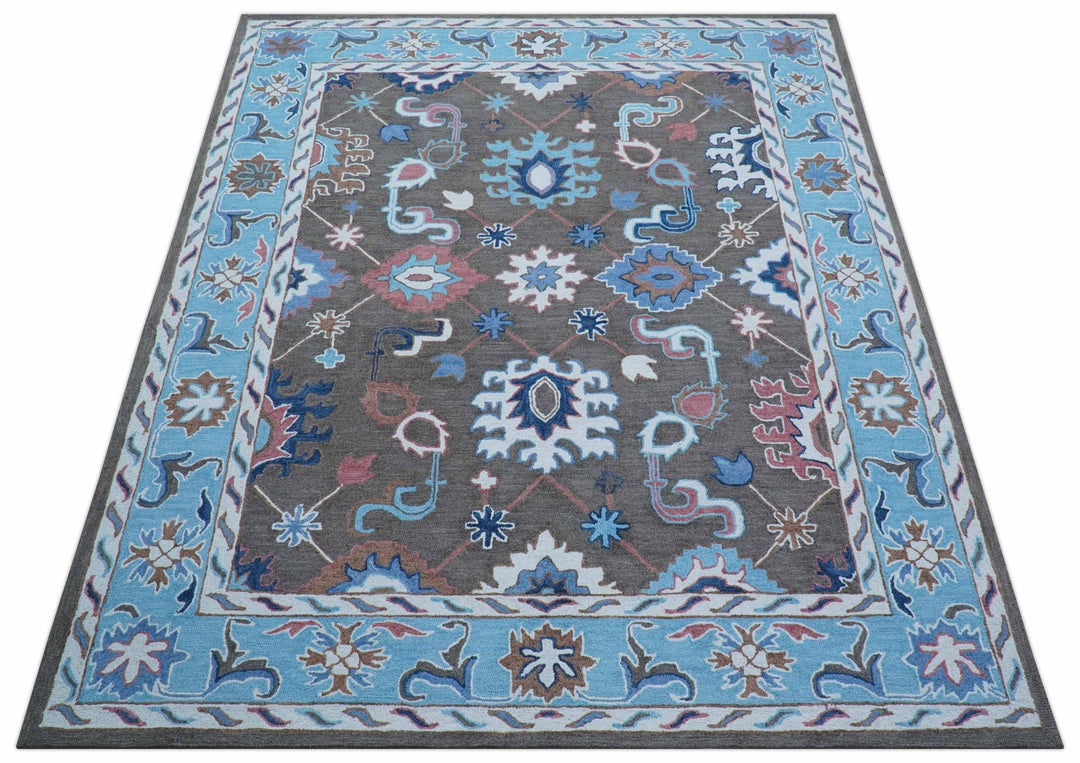 Traditional Style Gray And Blue Hand Tufted Wool Rug - The Rug Decor
