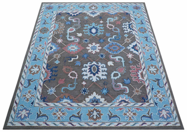 Traditional Style Gray And Blue Hand Tufted Wool Rug - The Rug Decor