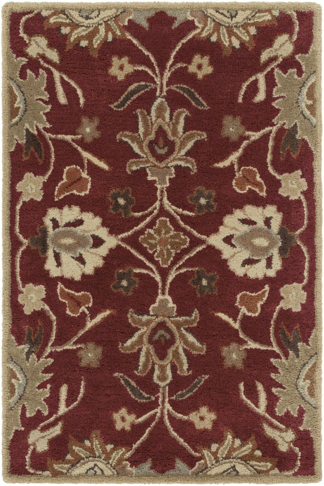 Traditional Style Maroon And Beige Hand Tufted Wool Rug - The Rug Decor