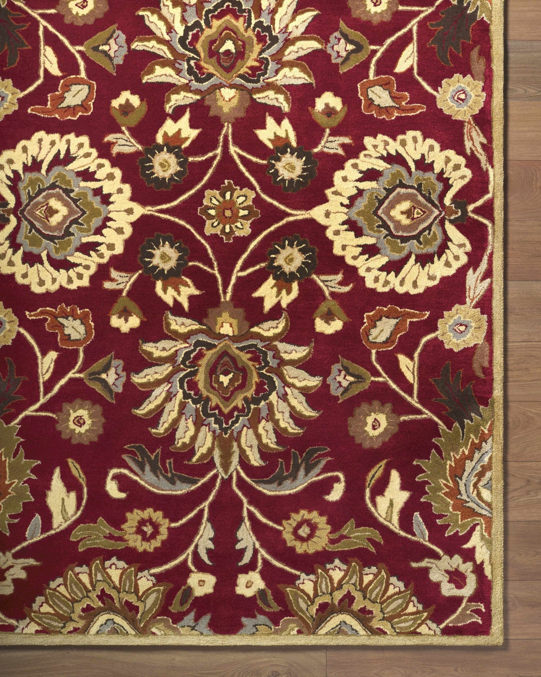 Traditional Style Maroon And Beige Hand Tufted Wool Rug - The Rug Decor