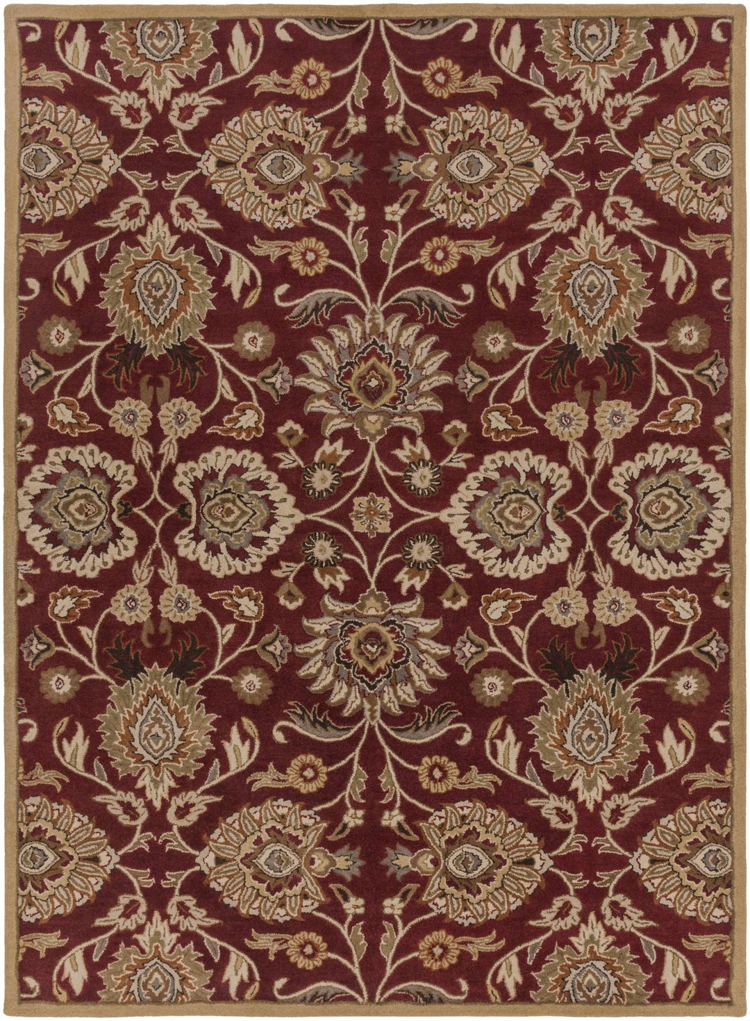 Traditional Style Maroon And Beige Hand Tufted Wool Rug - The Rug Decor