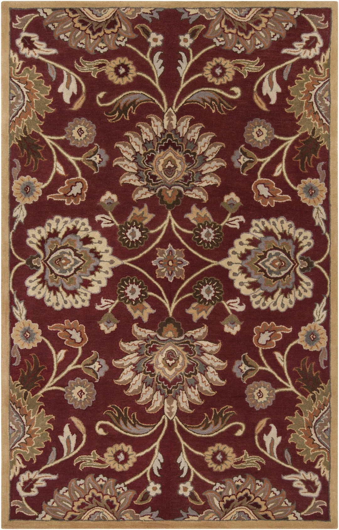 Traditional Style Maroon And Beige Hand Tufted Wool Rug - The Rug Decor