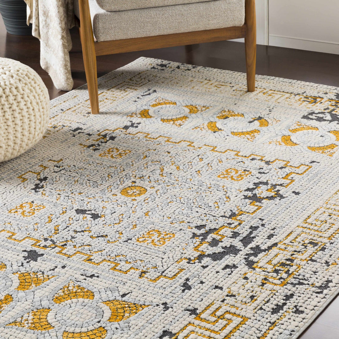 Traditional Style Silver And Mustard Area Rug - The Rug Decor
