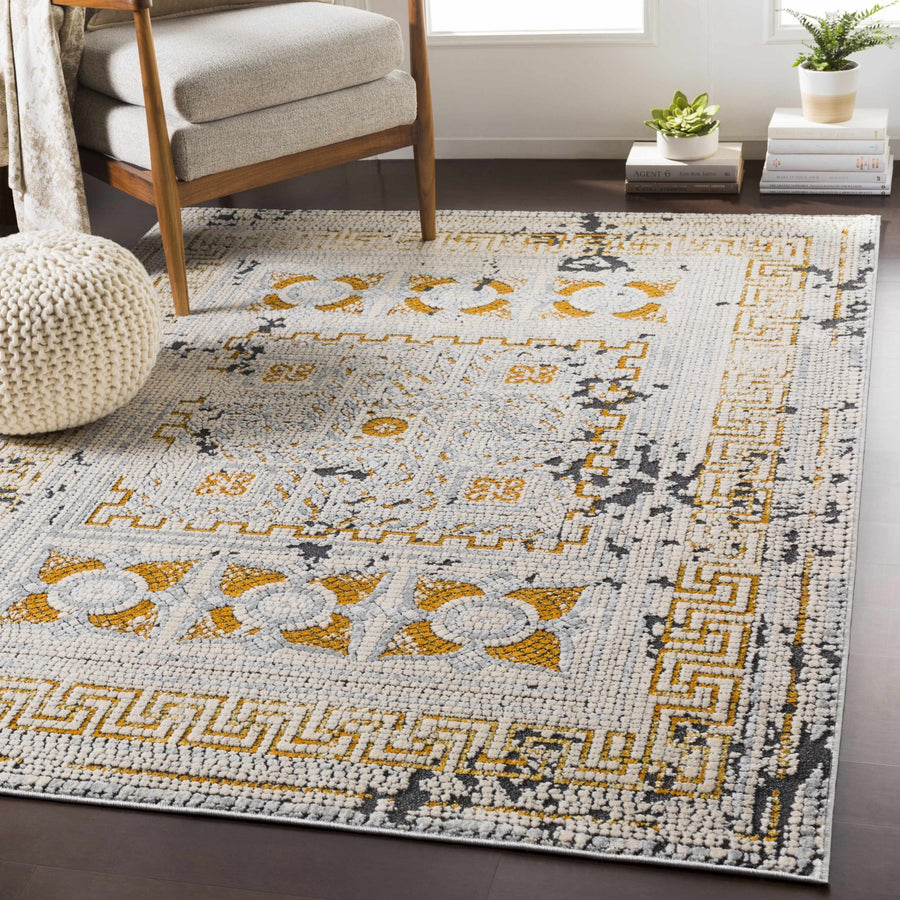 Traditional Style Silver And Mustard Area Rug - The Rug Decor