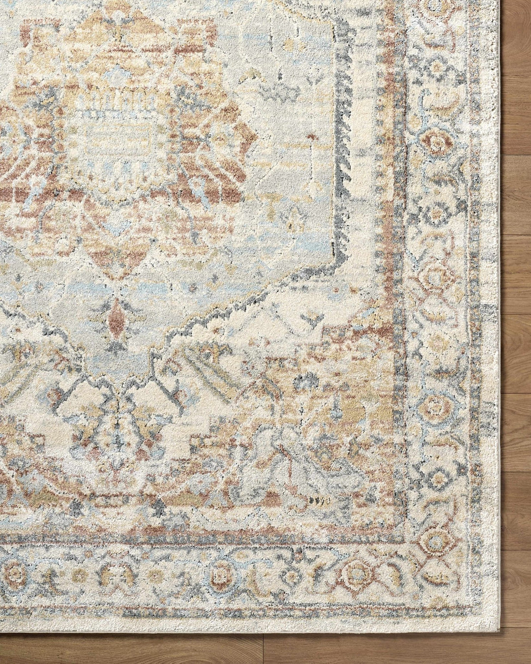 Traditional Style Tan And Blue Machine Woven Rug - The Rug Decor