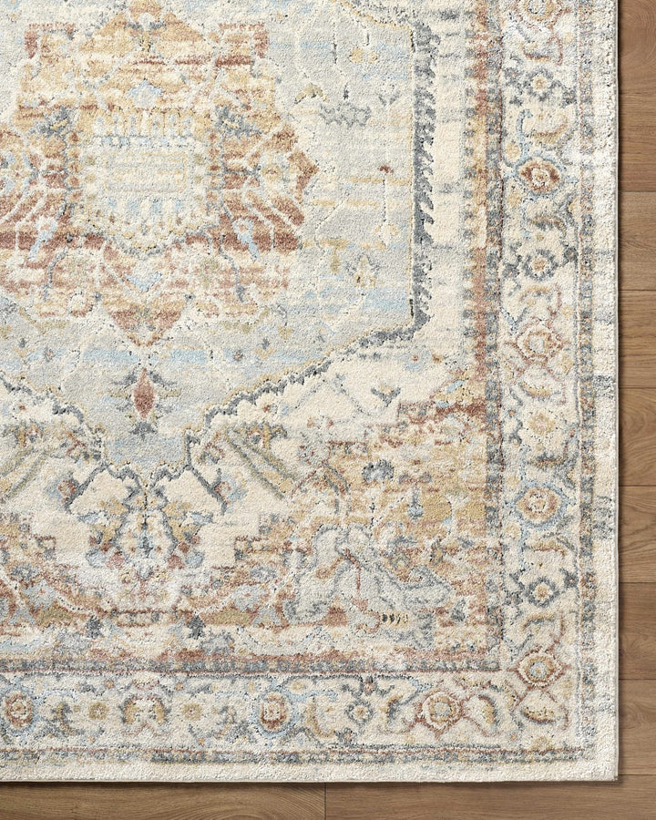 Traditional Style Tan And Blue Machine Woven Rug - The Rug Decor