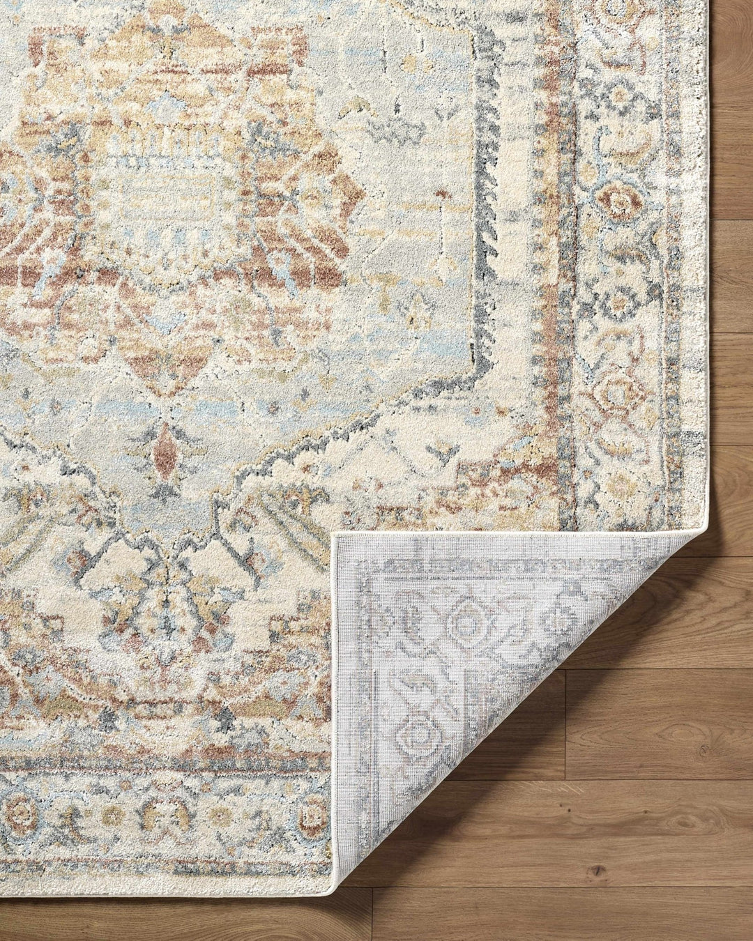 Traditional Style Tan And Blue Machine Woven Rug - The Rug Decor