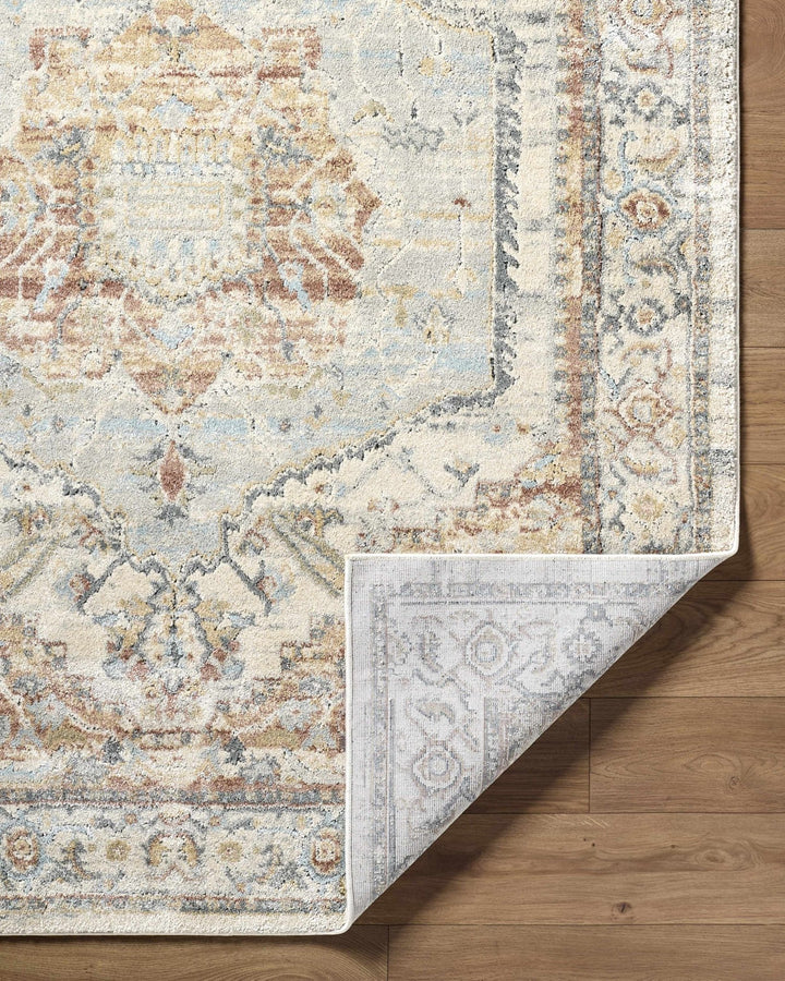 Traditional Style Tan And Blue Machine Woven Rug - The Rug Decor