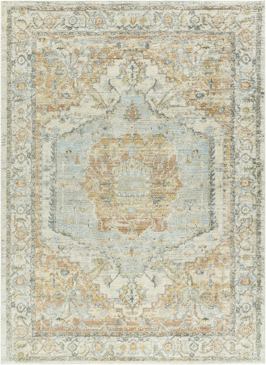 Traditional Style Tan And Blue Machine Woven Rug - The Rug Decor