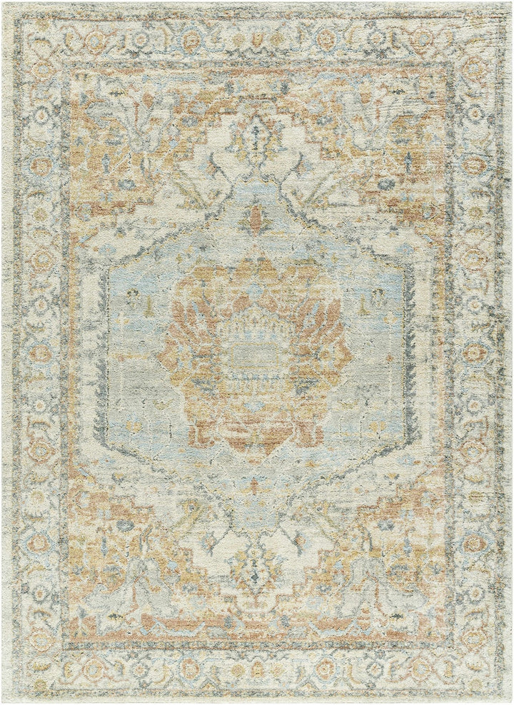 Traditional Style Tan And Blue Machine Woven Rug - The Rug Decor