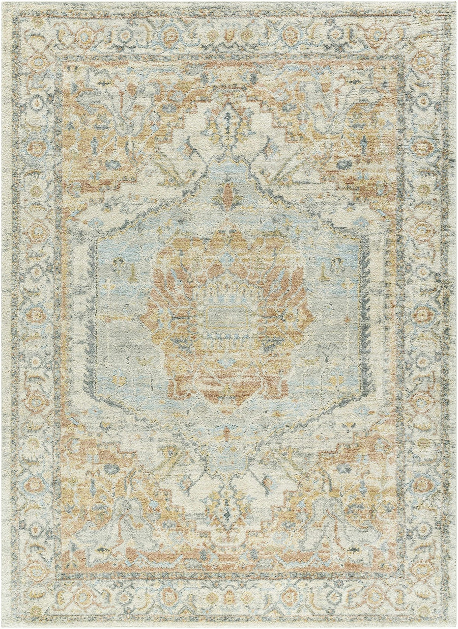 Traditional Style Tan And Blue Machine Woven Rug - The Rug Decor