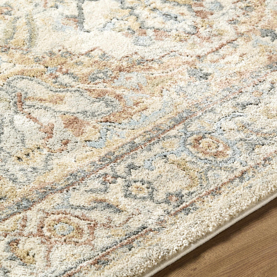 Traditional Style Tan And Blue Machine Woven Rug - The Rug Decor