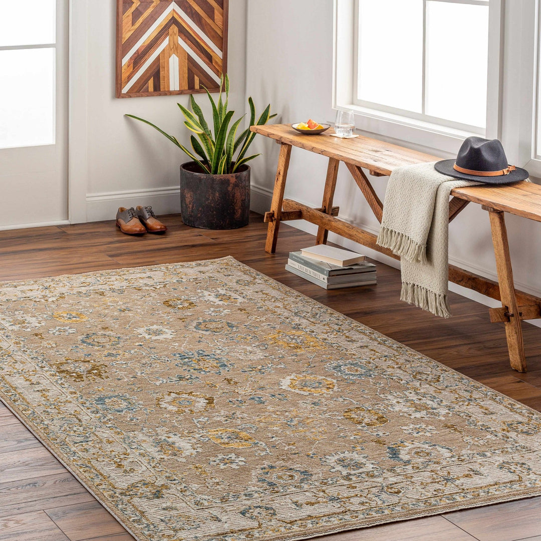 Traditional Tan And Gray Machine Woven Indoor & Outdoor Rug - The Rug Decor